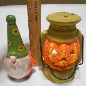 LOT HALLOWEEN DECOR PUMPKIN CANDLE HOLDER LANTERN & PORCELAIN GNOME 6 INCHES 🎃